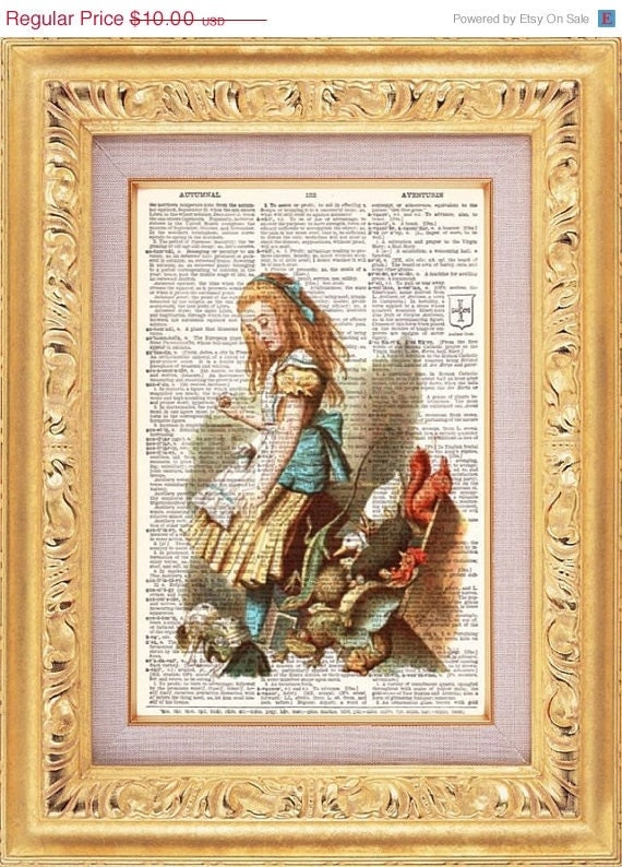 Alice In Wonderland vintage dictionary book page art print beautifully UpCycled 8x10