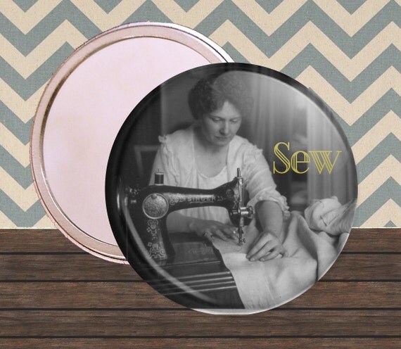 Vintage Seamstress 2.25 inch compact mirror