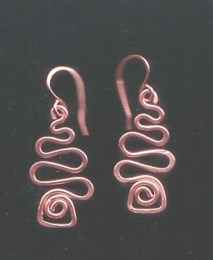 Copper Christmas Tree Earrings. Nice Lady Jewelry. Free Shipping