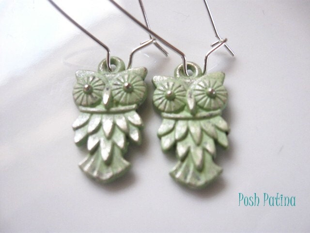 Who Gives a Hoot - Rustic Mint Green Hand Painted Owl Earrings