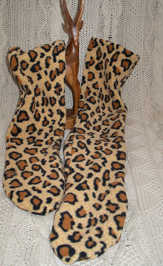 Fleece Socks Womens shoe size 6 - 8 Leopard Print
