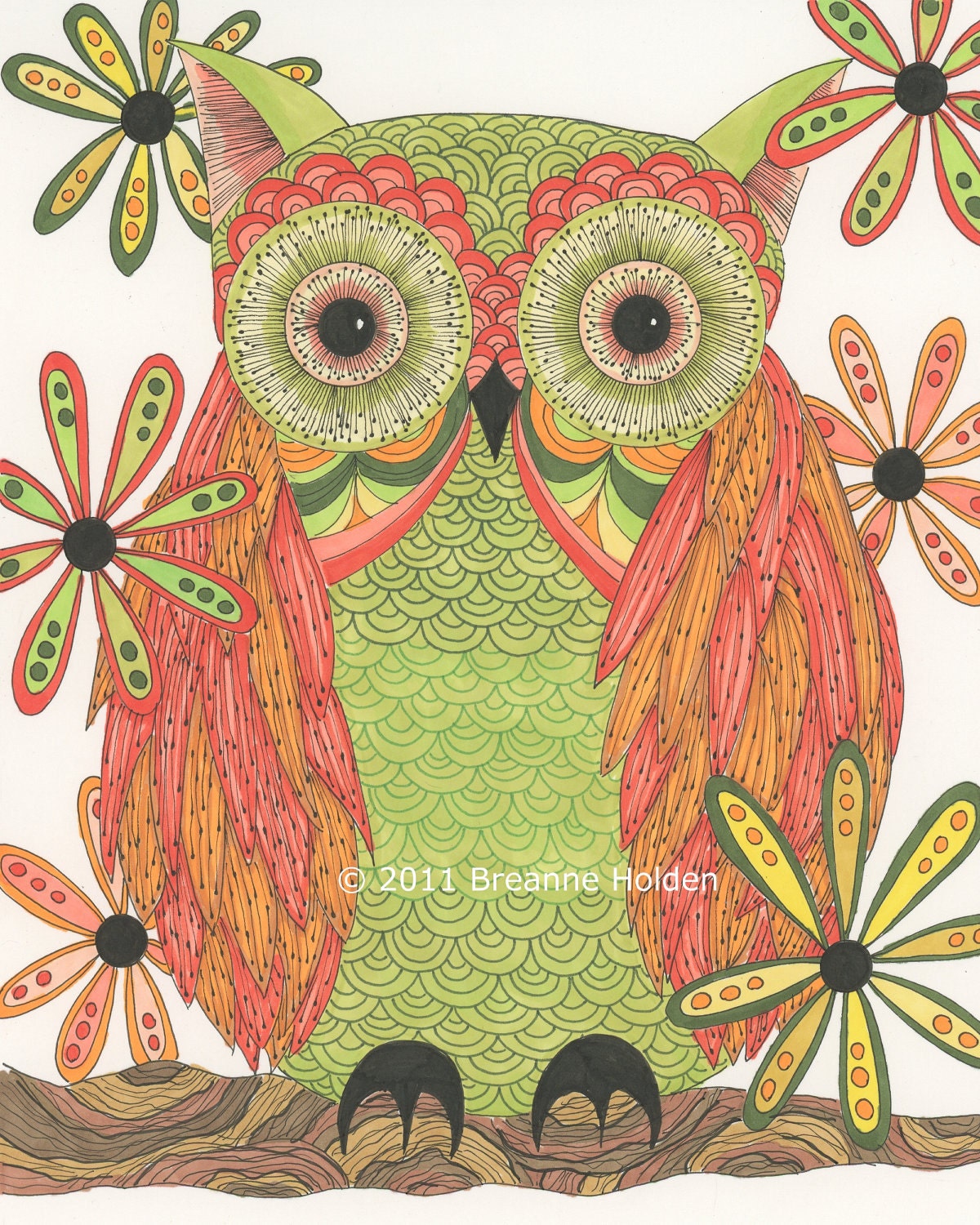 Whimsical Owl Painting Archival Print 8 X 10