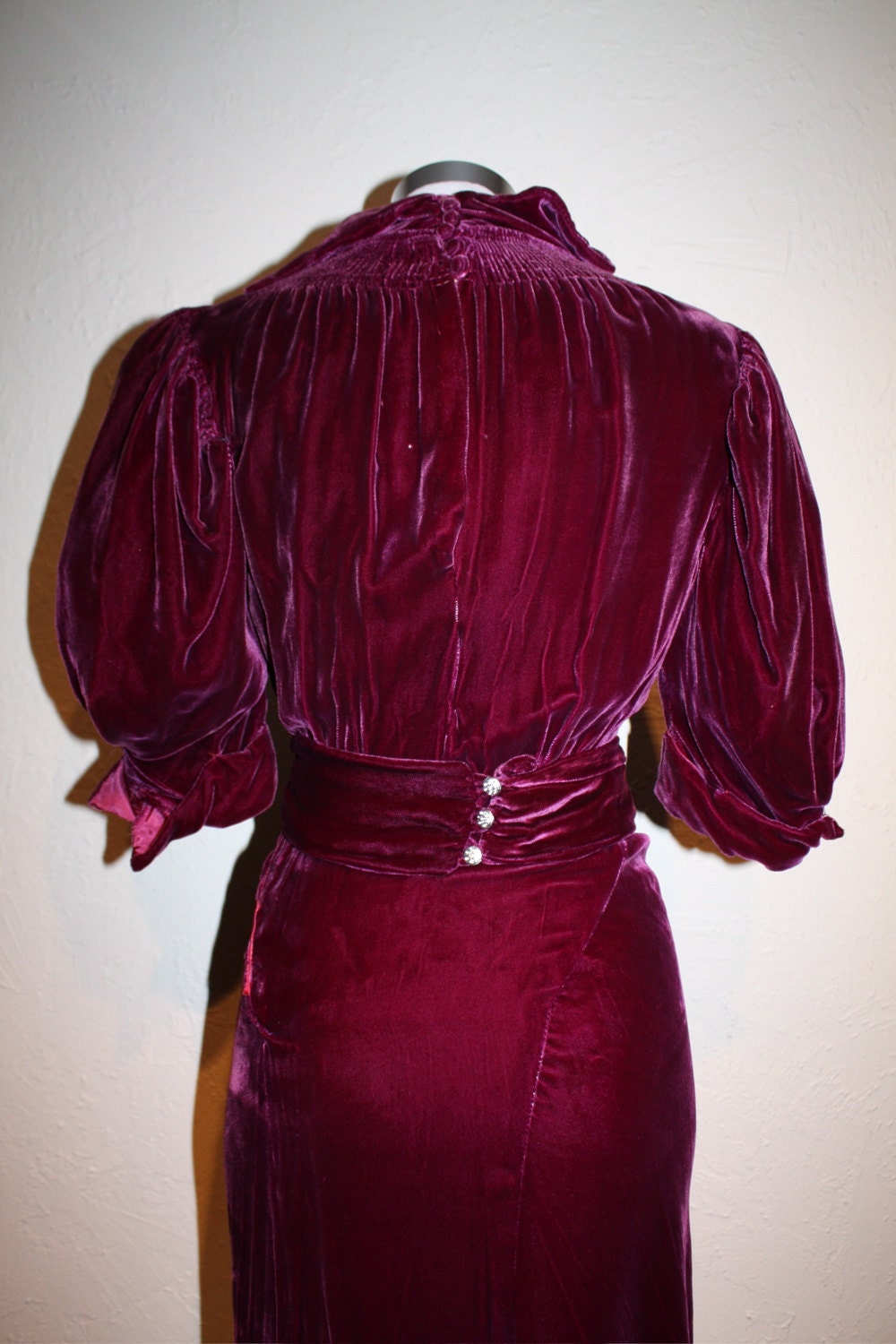 I'll Be Home For Christmas - Mid 1930s Cranberry Silk Velvet Pintucked Evening Dress - WOW