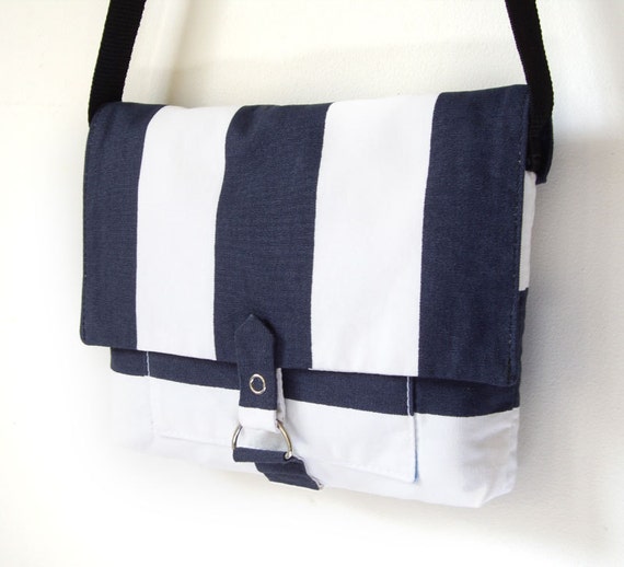 Small Messenger Bag in Blue and White Stripes