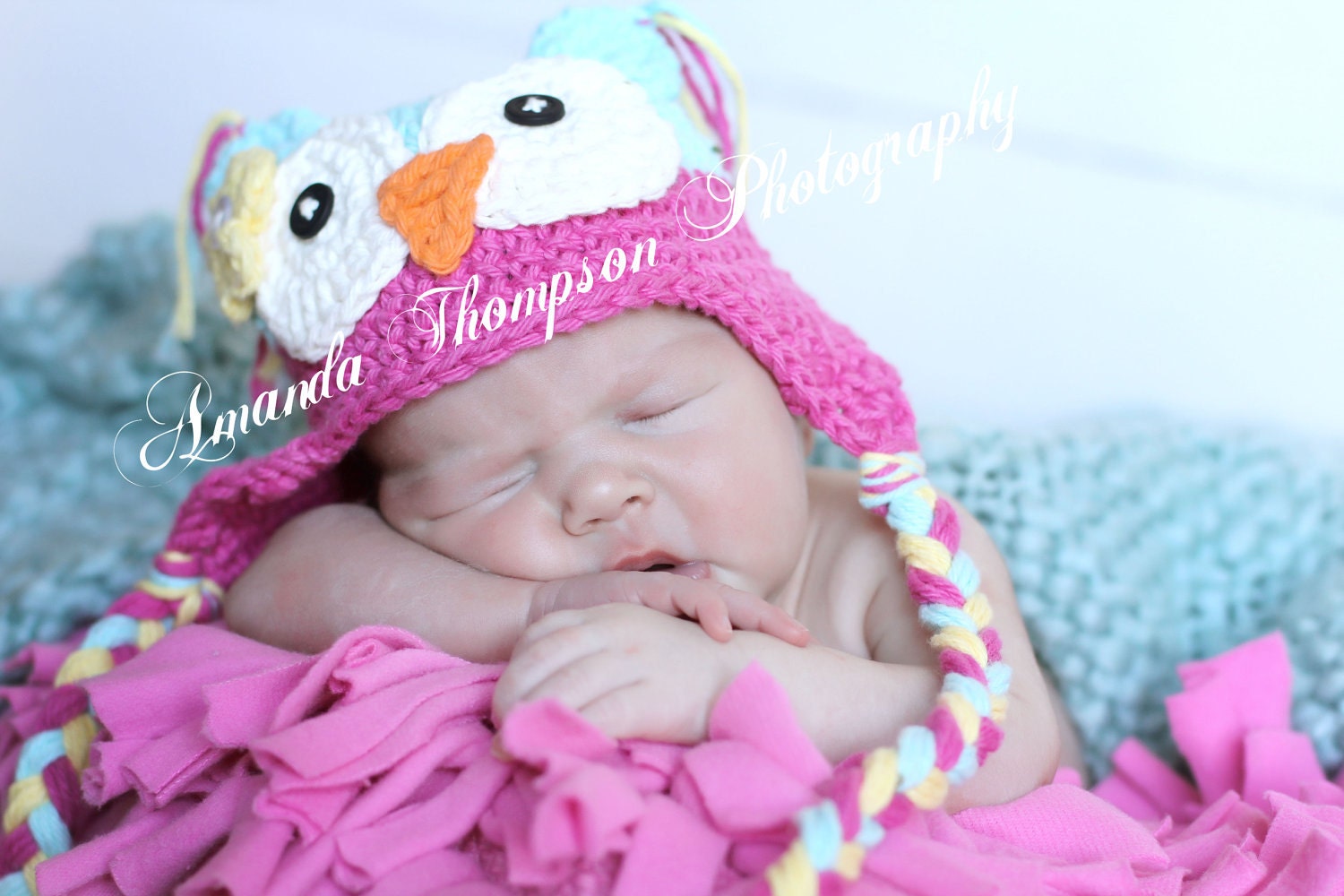 Owl Hat Baby Beanie Girl Blue Pink Baby Girl Photo Prop Gift