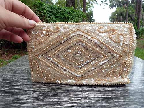 60's VIntage BEADED clutch PURSE Rockabilly Wedding MOD