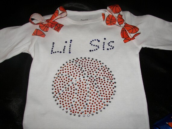 Lil Sis Basketball Bling Shirt, Bow, and Legwarmers Set--Adorable--Customized with our team name and colors
