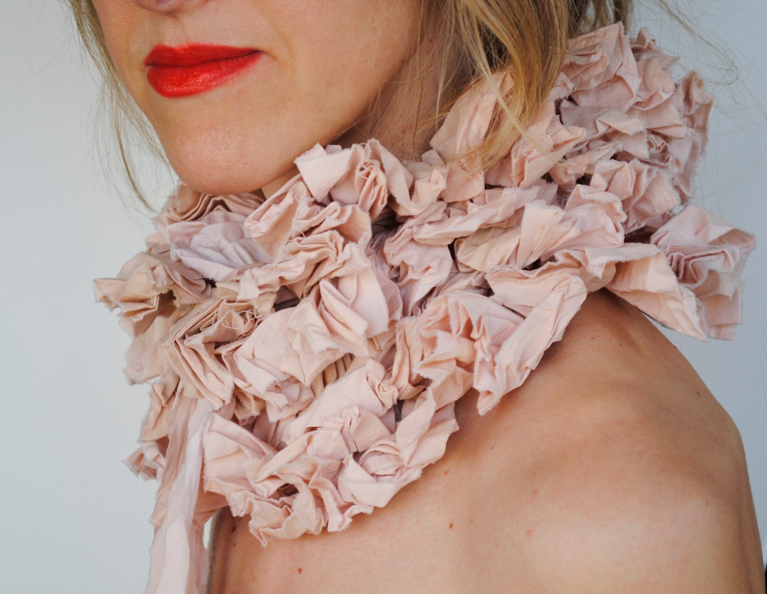 Ruffle collar/ Hand dyed cotton muslin/ Shabby chic/Tan/ Hand made/ Ruffled Fashion/ for her under 50