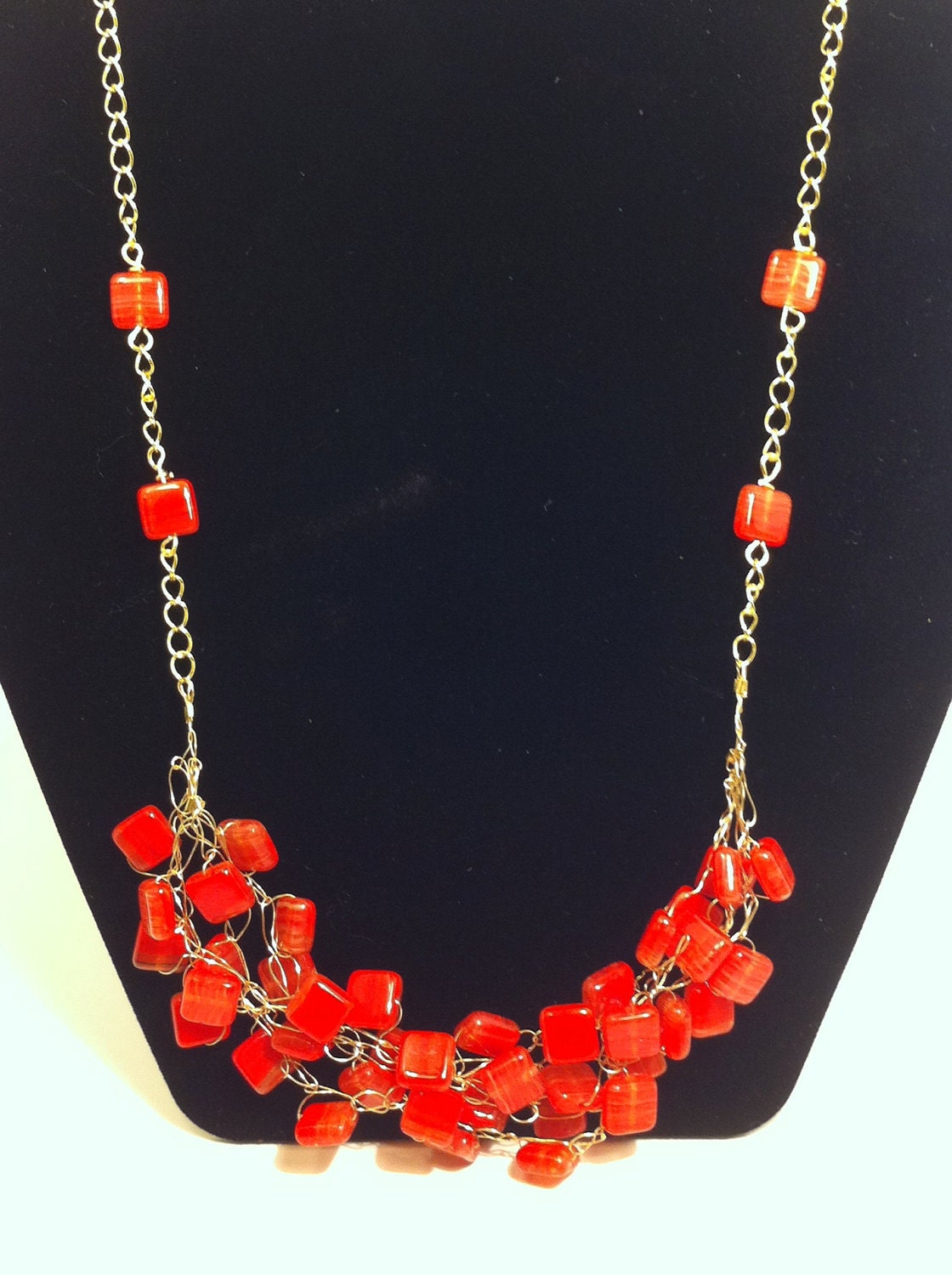 Red and Gold Cluster Necklace