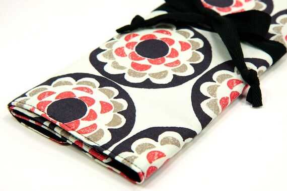 Large Knitting Needle Case Organizer - Round the Block - 30 black pockets for circular, straight, dpn, or paint brushes