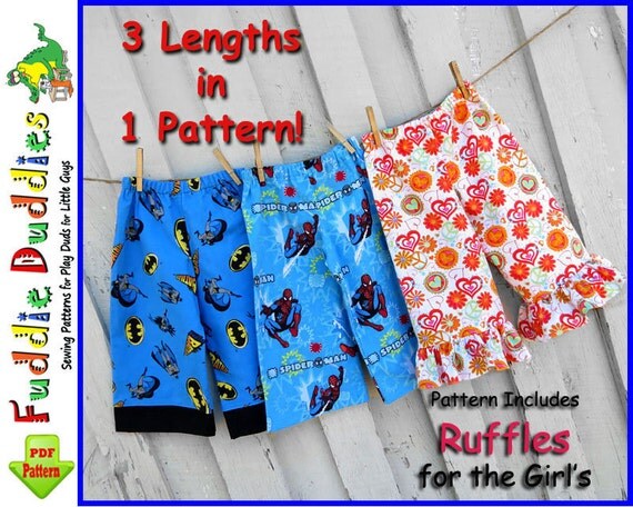 Toddler Boy's Pants Sewing pdf Pattern. Superhero Roll up Cuff Pants, Beach Shorts, Short Shorts, Lounge pants. 6mo to boy's 8.
