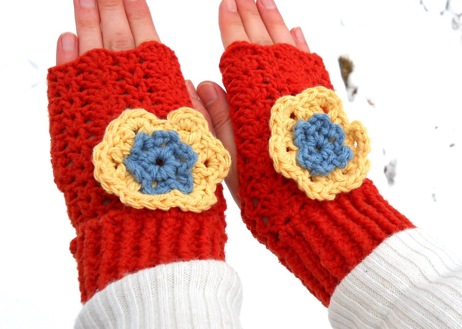 Fingerless Gloves Floral Crochet Fingerless Mittens