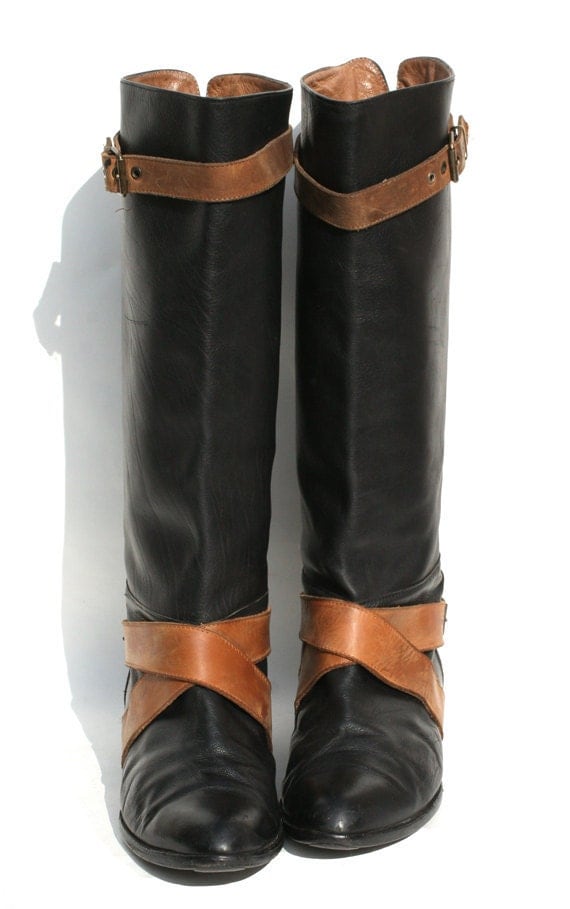 sz 9 vintage Italian black leather riding boots