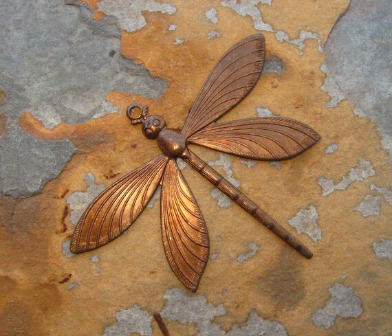 1 Trinity Brass Victorian Dragonfly Pendant Trinity Vintage Patina 64mm x 51mm -  LOW SHIPPING