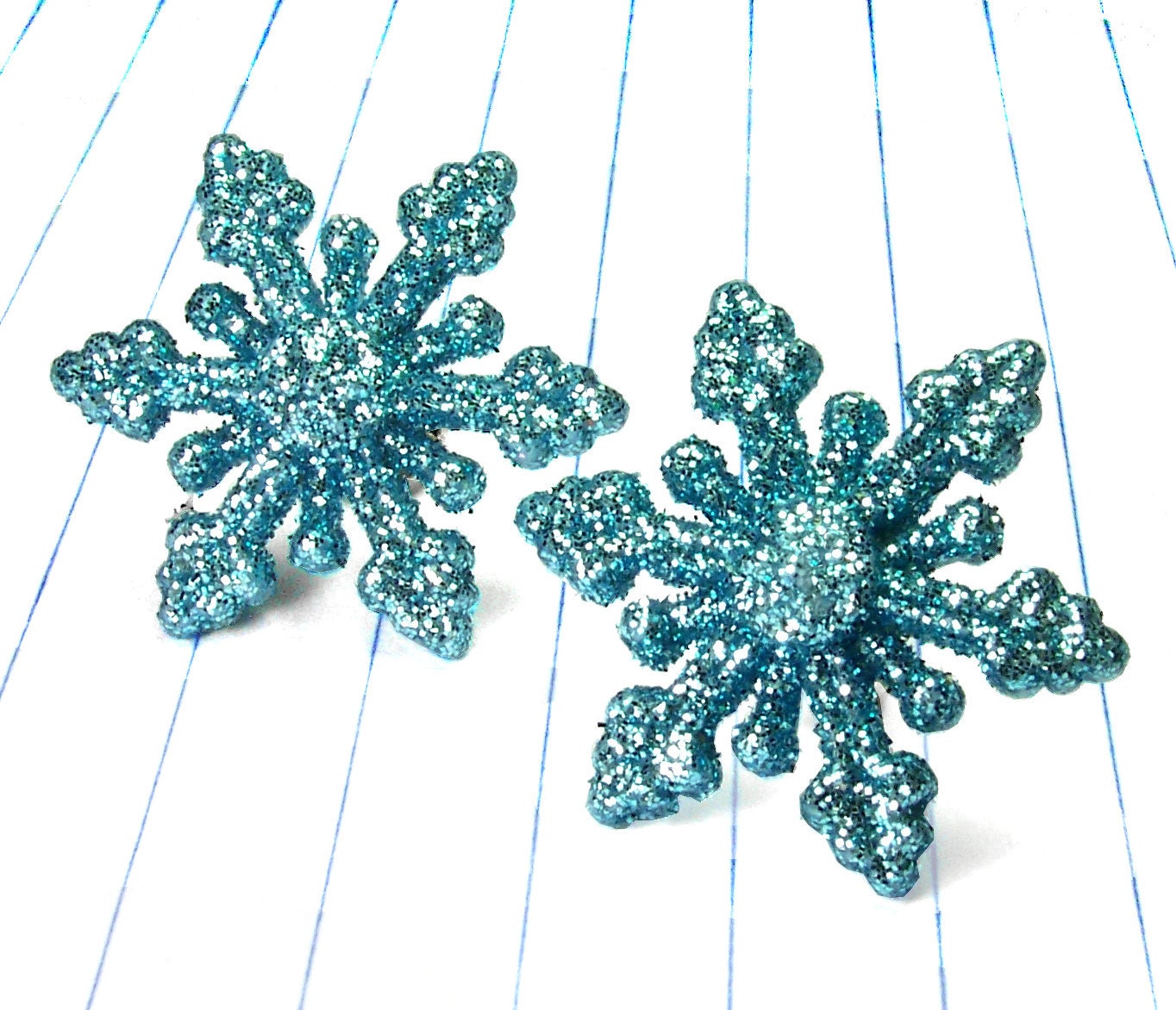 blue snowflake earrings - snowflake earrings - snowflake studs - blue earrings - blue studs - blue jewelry - glitter earrings - glitter stud