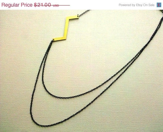 ON SALE Zig Zag Brass Geometric Multi Chain Necklace