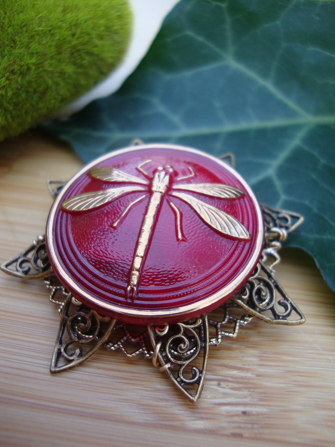 Red Glass Button Dragonfly Pin/Pendant Preview 2