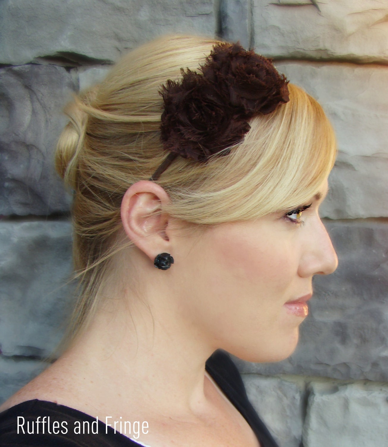 Adult Headband in Chocolate Brown, Shabby Chic Flower for Girls and Women