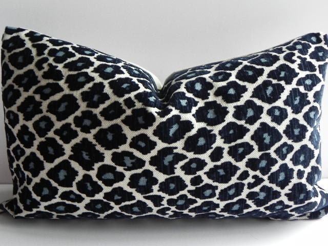 Velvet Leopard Print 12X20 Pillow Cover Decorative Home Decor Fabric-Blue-Throw Pillow-Lumbar Pillow-Toss Pillow-Accent Pillow