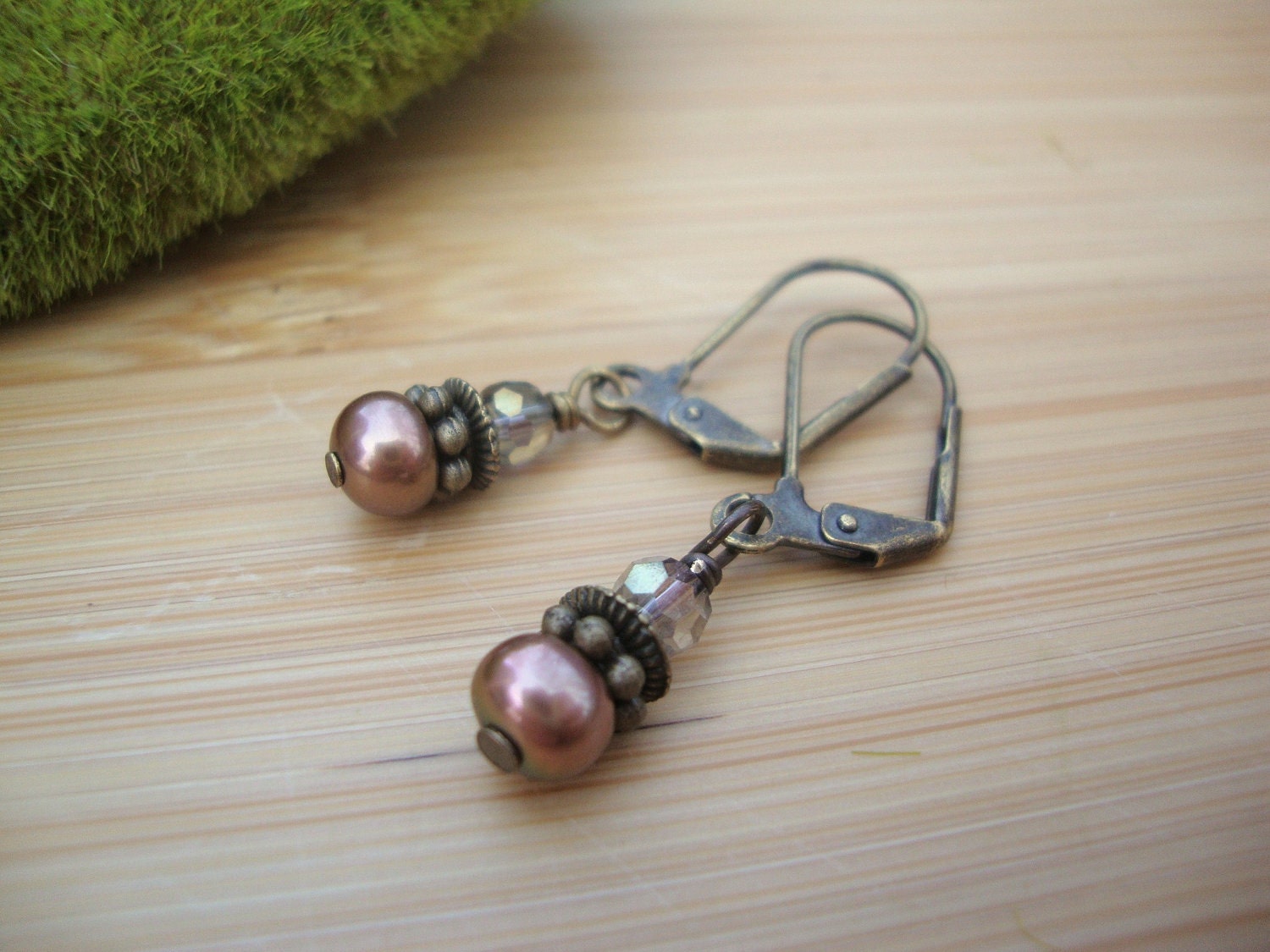 Champagne Pearl And Brass Earrings Preview 2
