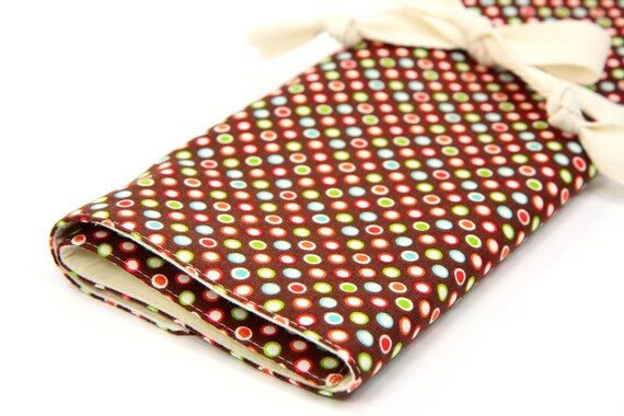 Knitting Needle Case Organizer - FUNKY DOTS - 30 natural pockets for all sizes, circular, straight, dpn, or paint brushes
