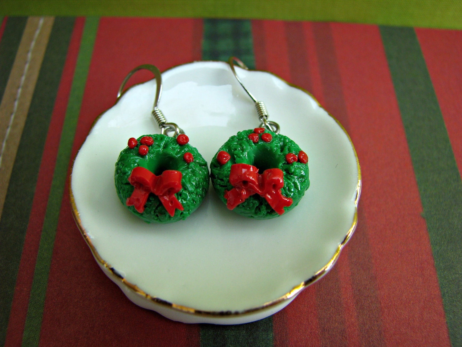 Winter Jewelry- Holiday Wreath Polymer Clay Earrings