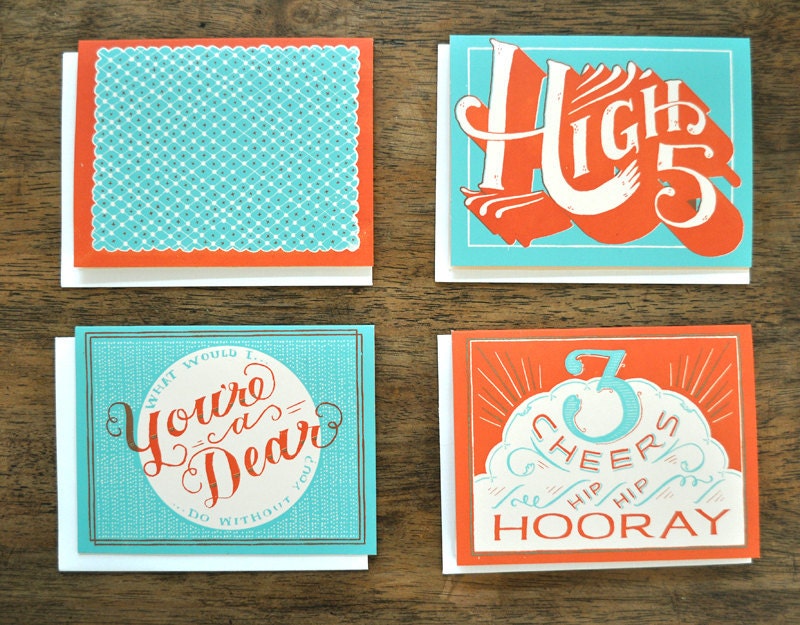 Hooray For You - Hand Printed Card - Set of 8