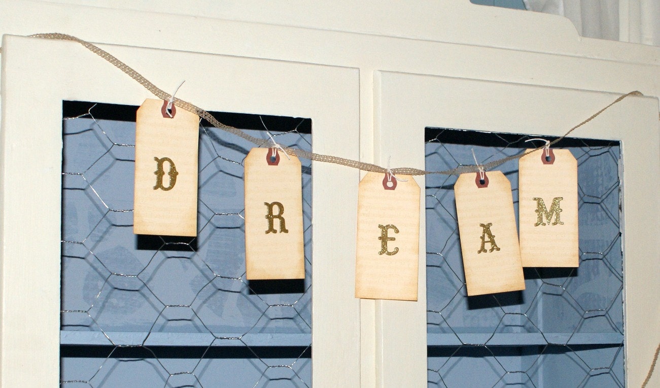 DREAM garland, vintage gold and sepia