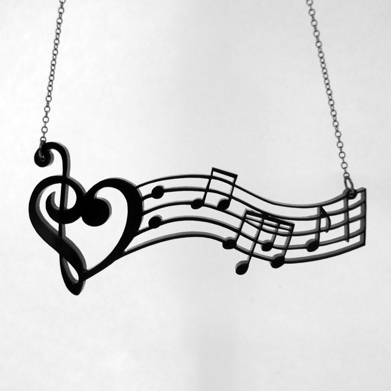 Music is the Medicine of the Breaking Heart Necklace - Black Acrylic Music Notes
