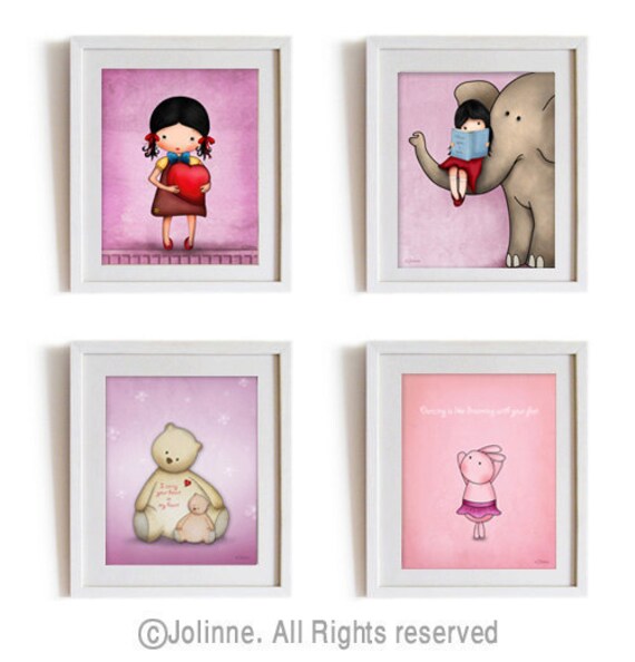 Nursery art prints, girls room decor, baby wall art set , elephant, teddy bears, I carry your heart, nursery art child decor