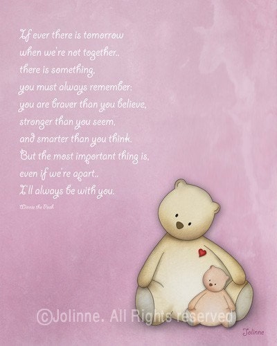 Quate Baby on Winnie The Pooh Quote Art Print Teddy Bears Baby Girl Pink Nursery