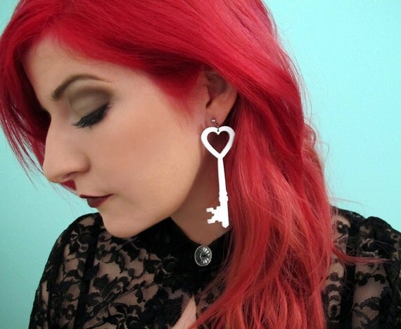 Key to My Heart Earrings - Acrylic Laser Cut Earrings (C.A.B. Fayre ORIGINAL DESIGN)