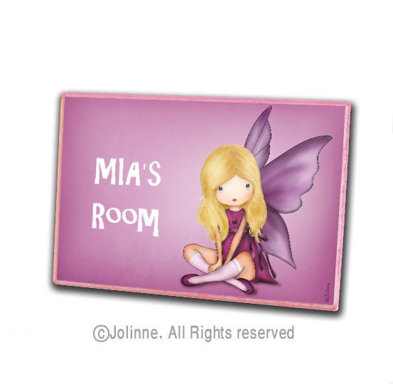 Personalized Kids Door Plaques for girls, angel, fairy, pink custom gift