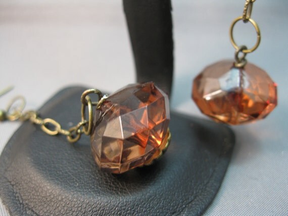 Dark Champagne Acrylic Crystal Dangle Earrings