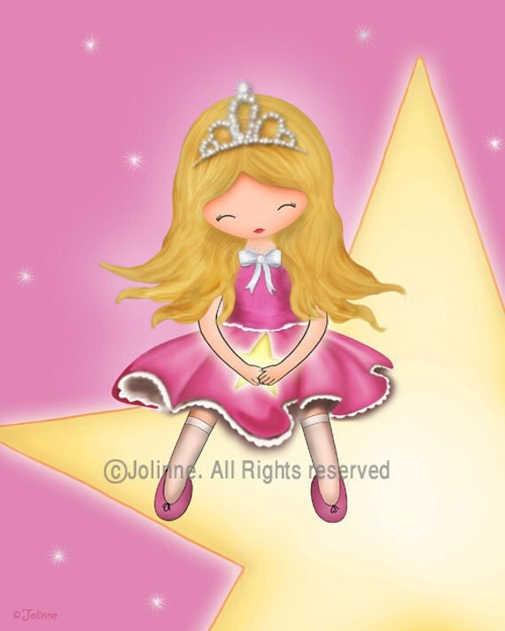 Princess room art for girls , pink illustration art print , princess wall art, nursery art prints , open edition wall decor