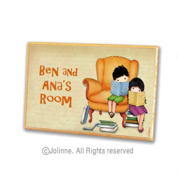 brother sister books personalized door sign reading room door hanger library kids plaque girl boy