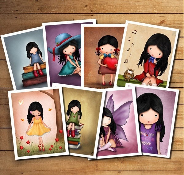 Girls room nursery wall art - Set of 8 Mini Art Prints