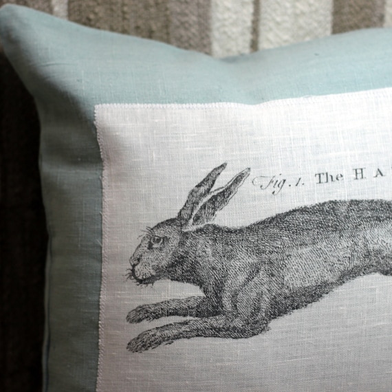 The Hare 16" Linen Throw Pillow Cover Pale Aqua