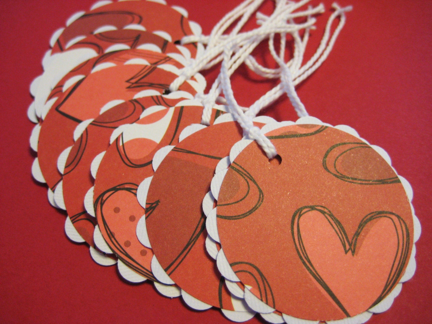 Gift tags, red whimsical hearts set of 10