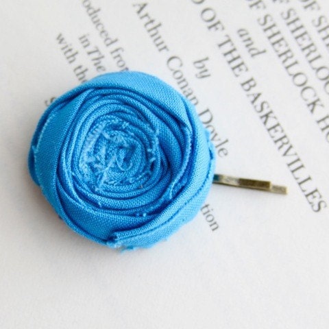 Rosette Bobby Pin Turquoise Blue Cotton Rosette Flower Bobby Pin 1.25 inch