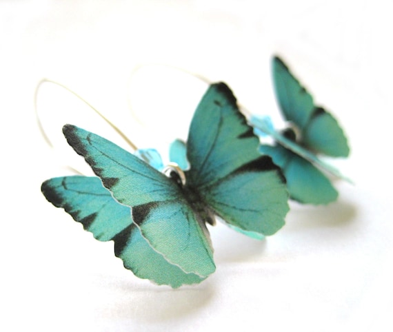 Teal Blue Paper Butterfly Earrings
