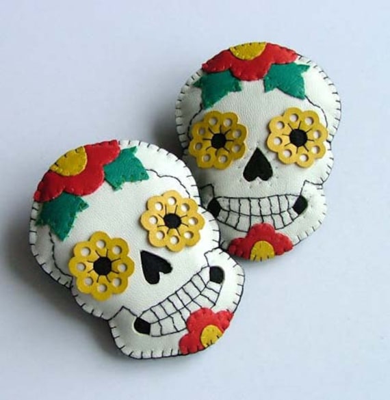 and hand embroidered sugar skull inspired by Old School Tattoos