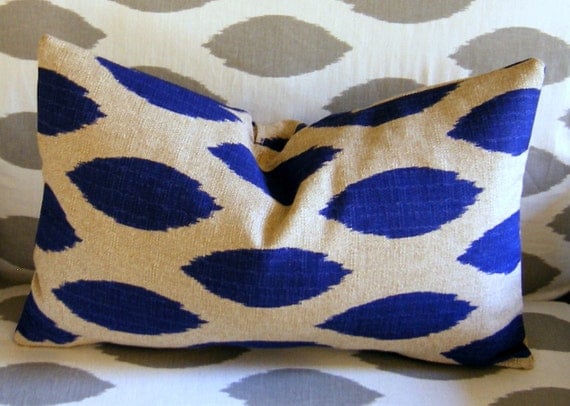 Decorative Pillow Cover Premier Prints Peacock Blue Denton Chipper Ikat 12x18 Made to Order