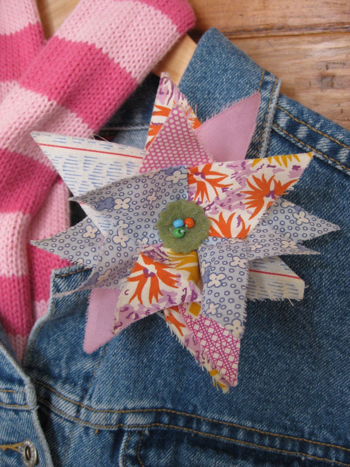 Vintage Quilt Scrap "Bloomin' Love" Flower Brooch