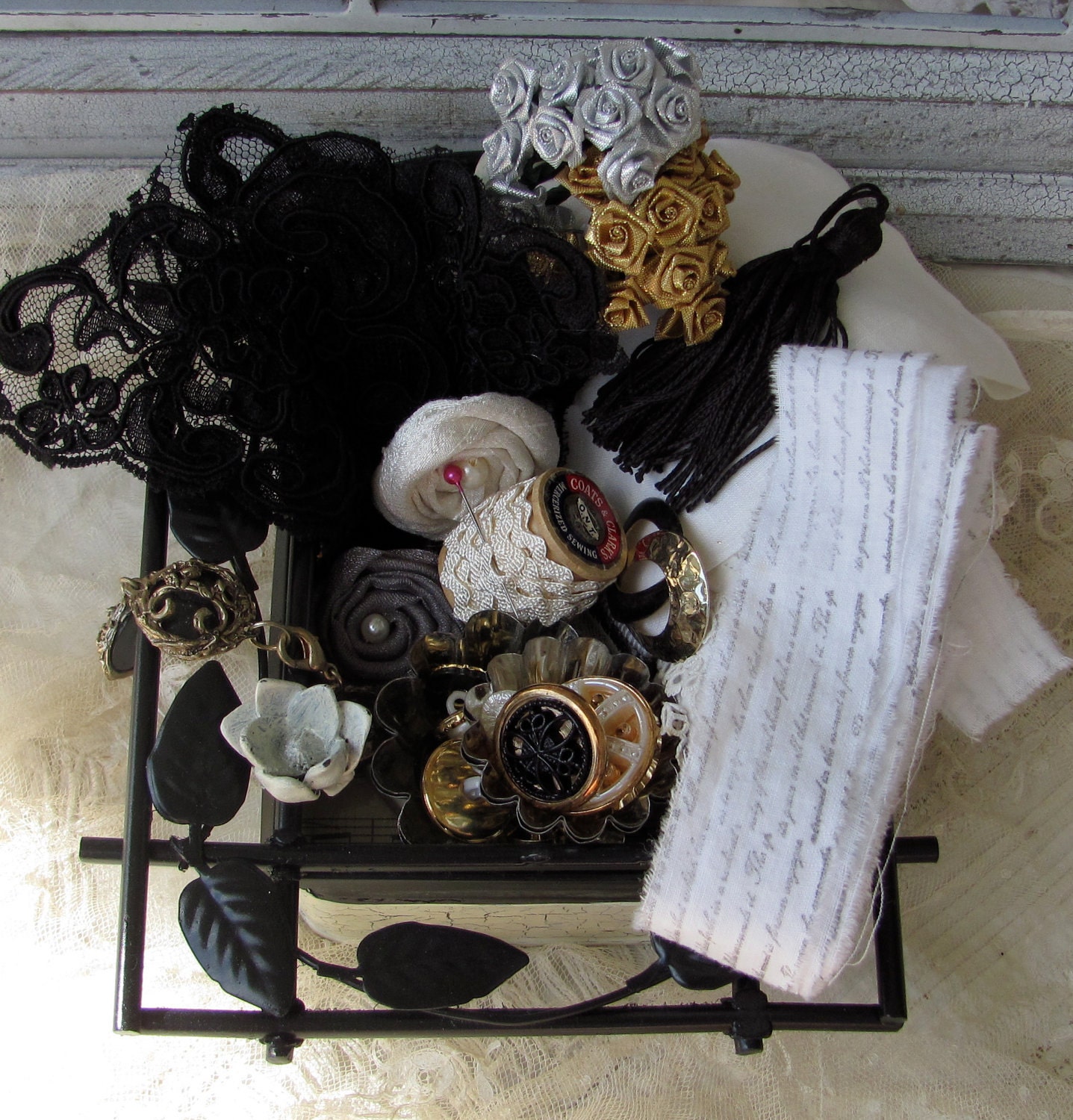 Vintage Supply Kit with Metal Shadow Box  perfect for your Altered Art, Assemblage and Collage designs  by My Broken Art on Etsy