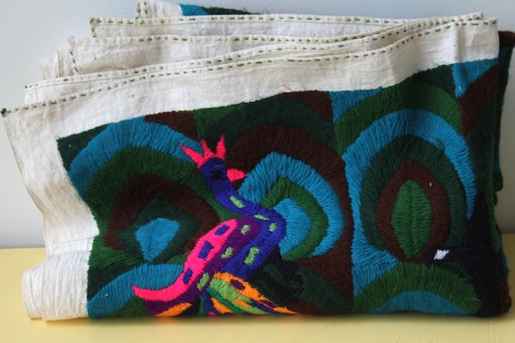 rare, hand woven huge vibrant peacock textile, tapestry
