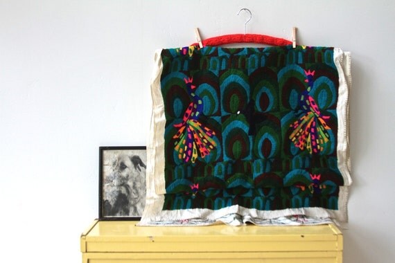 rare, hand woven huge vibrant peacock textile, tapestry