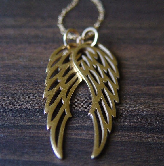Double Angel Wing Necklace 14k Gold - The Good and the Bad