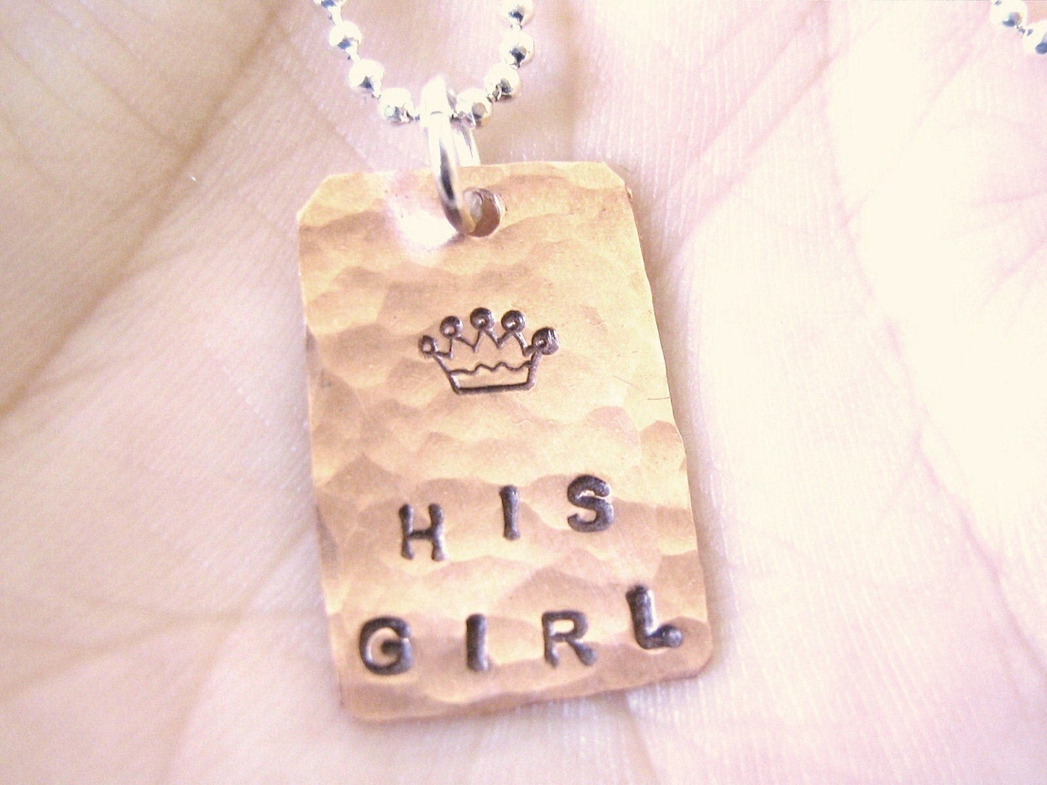 HIS GIRL - Hand Stamped Copper and Sterling Necklace with crown