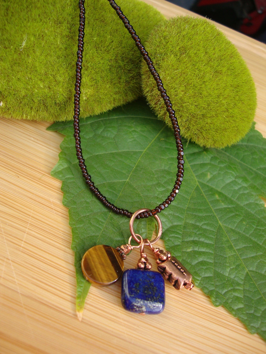 Lapis And Tiger Eye Charm Necklace Preview 3